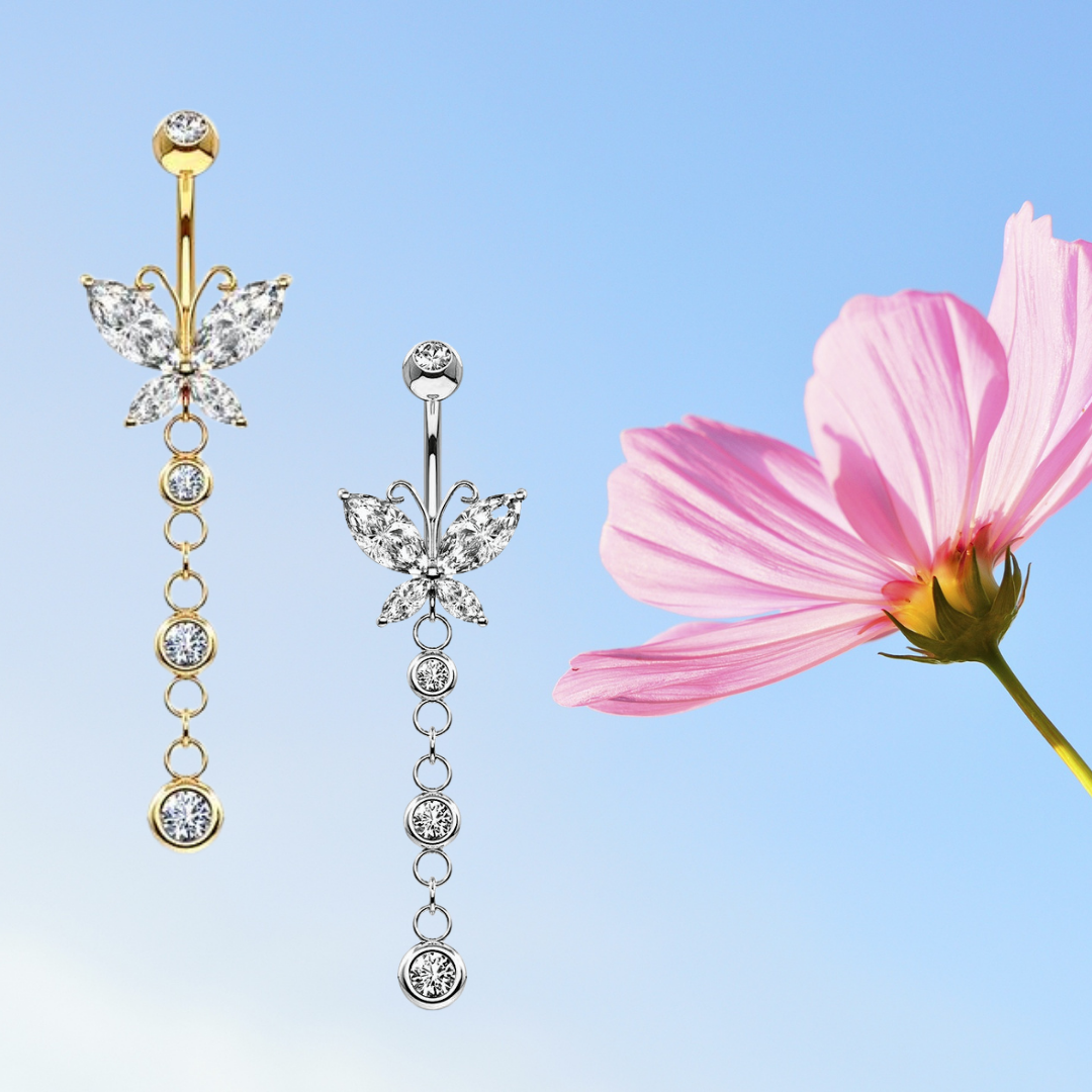 14KT Gold Dangle Butterfly Belly Ring